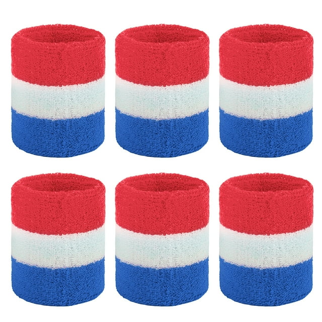 GOGO Bracelet de Poignet en Tissu Éponge de Coton Athlétique, 6 Pcs, 2 Tailles - Rouge/blanc/bleu - 3 Pouces