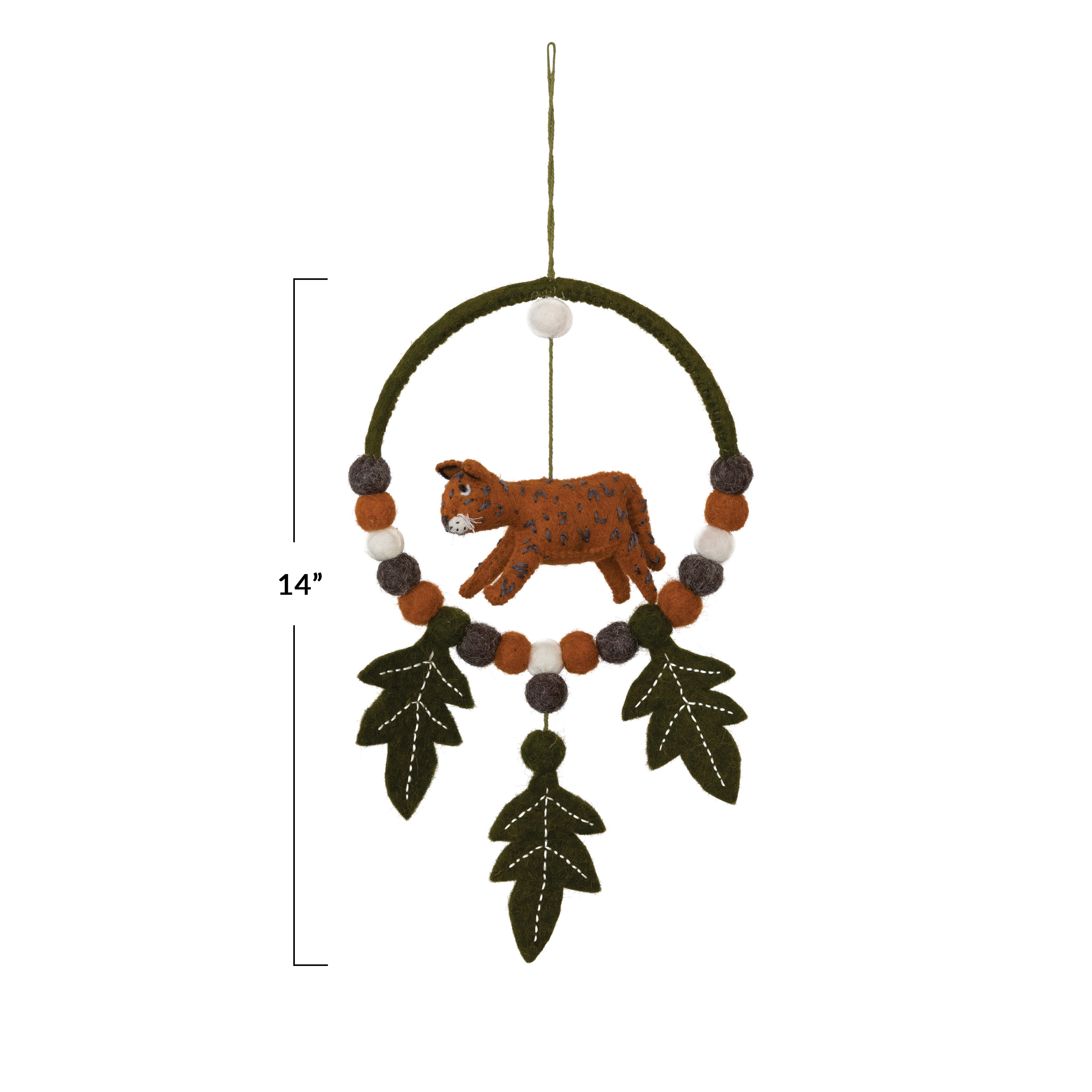Creative Co-Op Wool Felt Mobile with Cheetah and Leaves