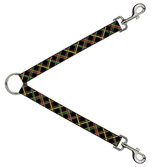 Buckle-Down Leash Splitter - Plaid X Rasta - 1" Wide - 30" Length