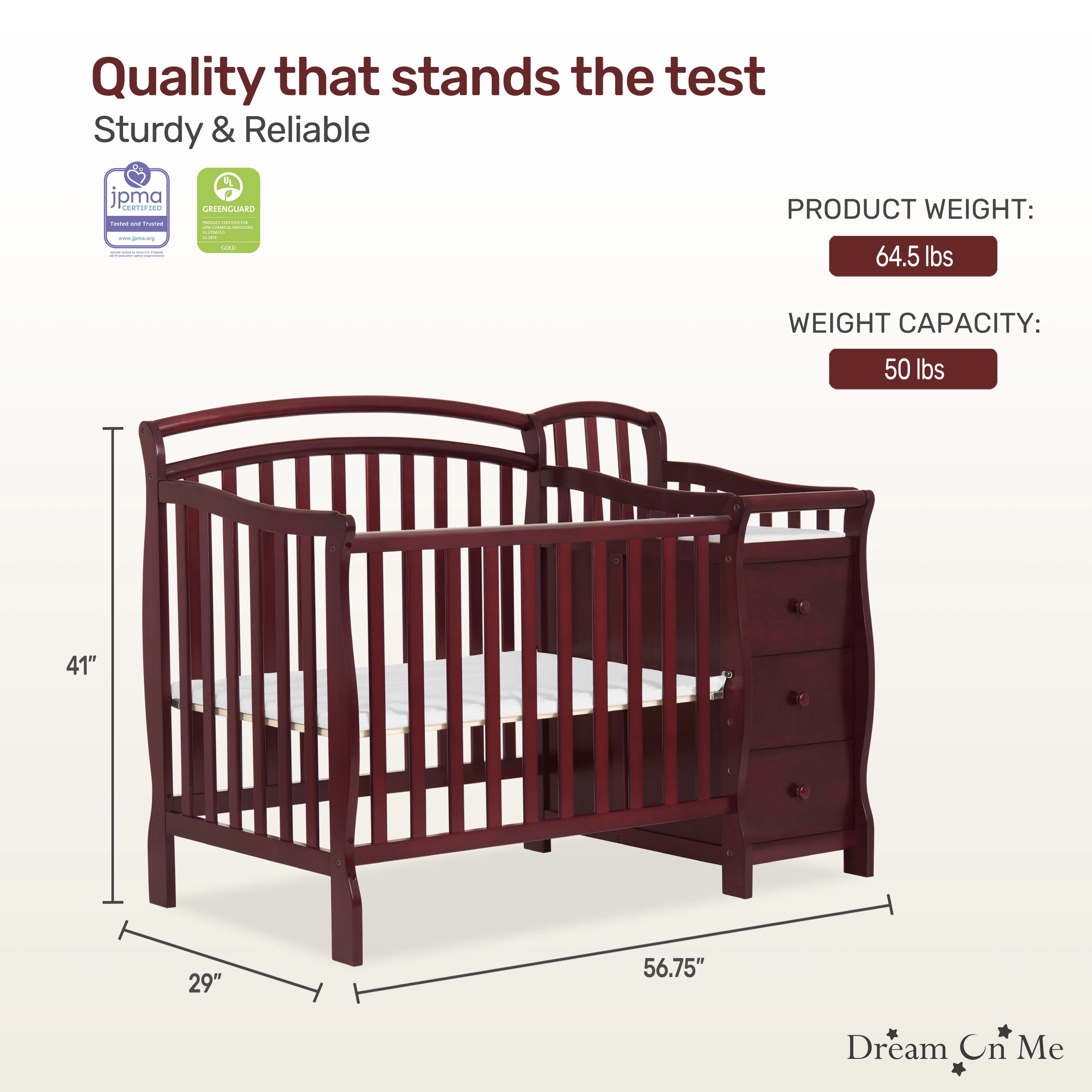Dream On Me Casco 4-in-1 Mini Crib and Dressing Table Cherry