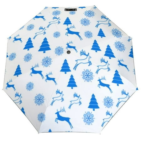 

ANYWAY.GO Windproof & Water-Resistant Compact Foldable Travel Umbrellatotes Elements Merry Christmas Blue White Portable Travel Umbrella，Diameter 42.5 in