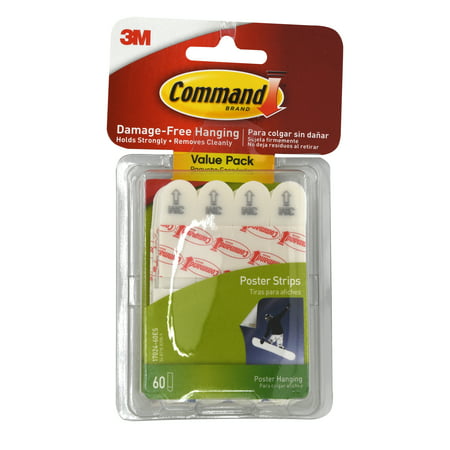 Command Poster Strips Value Pack, White, Small, 60