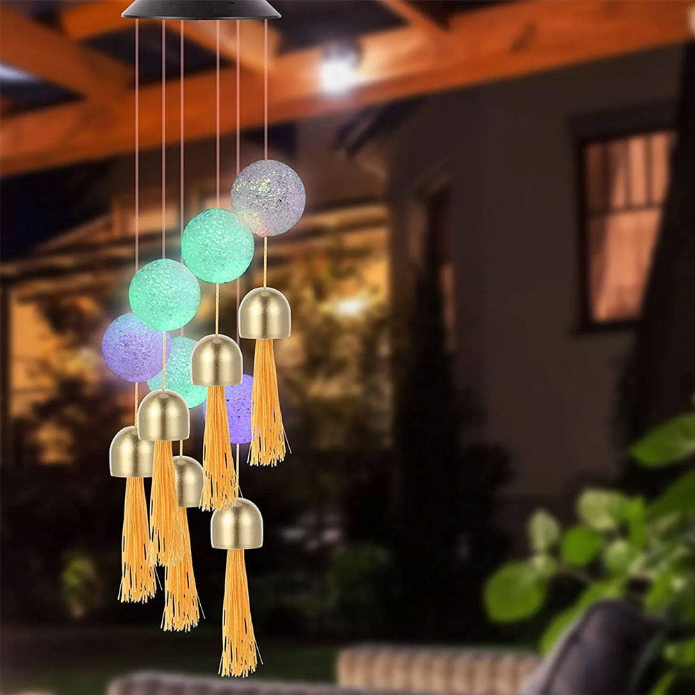 EEEKit Solar Wind Chimes Lights 7 Colors Changing Crystal Ball Wind Chime Outdoor/Indoor with Bells Waterproof Hanging Decorative LED Solar Lights for Home Bedroom Outdoor Garden Yard Decor