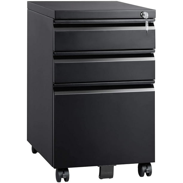 3 Drawer Mobile File Cabinet With Lock Metal Filing Cabinet Legal Letter Size Fully Assembled Except Wheels Black Walmart Com Walmart Com