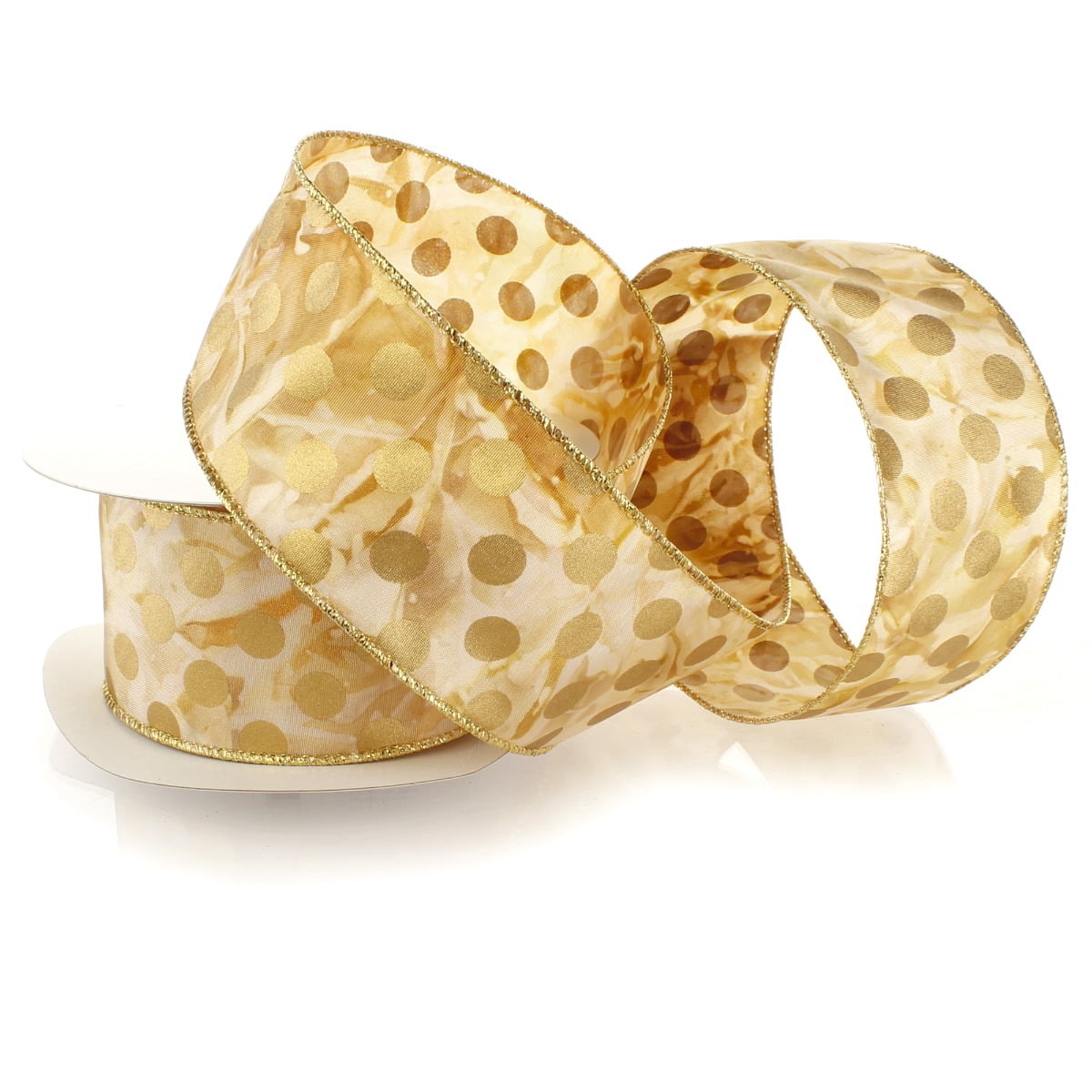 Ribbon Traditions Tie-Dye Wired Ribbon 2 1/2" By 25 Yards - Gold Shimmer Dots Navy Blue