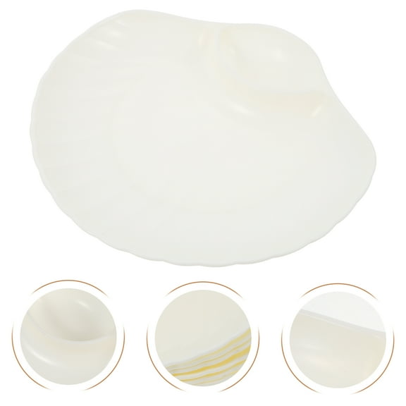 GOOHOCHY Reusable Shell Shaped Sushi Plate with Small Saucer Dish for Serving Dumplings at Home White