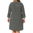 thumbnail image 3 of Agnes Orinda Women's Plus Size Sleepshirt Stripe Button Down V Neck 3/4 Sleeve Soft Pajamas Dress Lounge Nightdress with Pocket 1X Black, 3 of 6