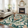 thumbnail image 3 of Area Rug for Living Room, Teal Green Boho Boho Non-Slip Indoor Large Carpet for Bedroom/Dining Room, Abstract Medieval Vintage Floral Washable Low-Profile Rectangle Floor Runner Rugs - 5 x 8 Ft, 3 of 7
