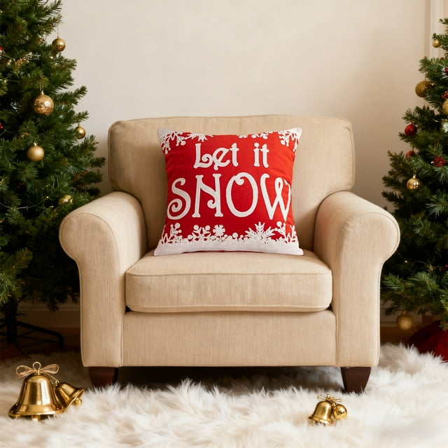 PEONAVET Polyester Pillowcase Christmas Pillowcase Christmas Tree and Christmas Snowflake Embroidery Pillowcase About 18 X 18 Inches Suitable for Christmas Decoration Home Decoration