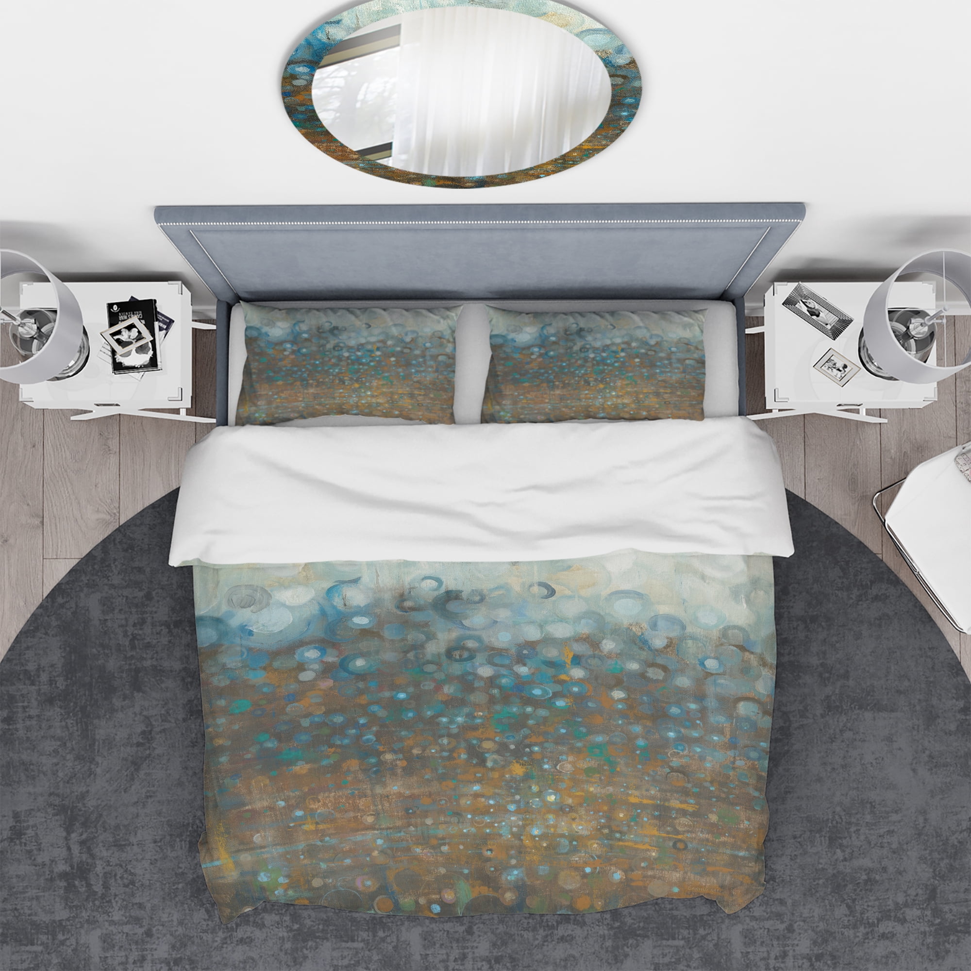 Designart 'Blue and Bronze Dots' Geometric Duvet Cover Set