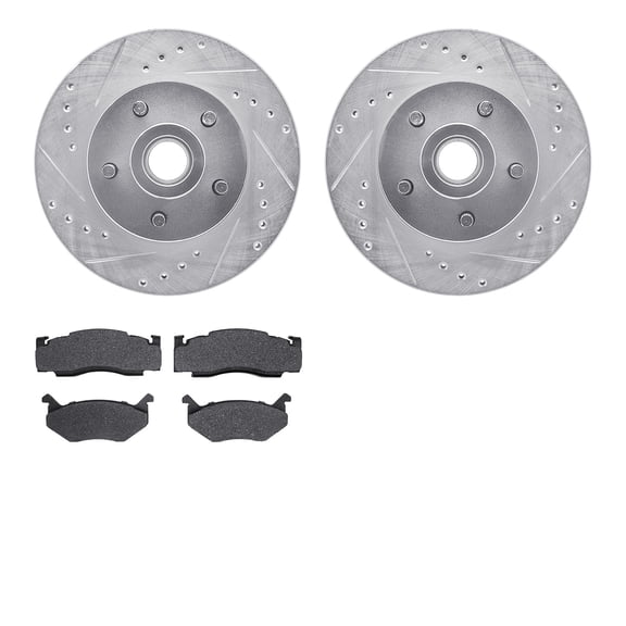 Dynamic Friction Company Front Brake Rotors-Drilled and Slotted-Silver with 5000 Advanced Brake Pads 7502-39032