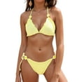 thumbnail image 2 of vigerkar Women's Two Piece Bikini Swimsuit Sexy Ribbed Triangle Top Bathing Suits String Cheeky Bikini Sets (Yellow, L), 2 of 9