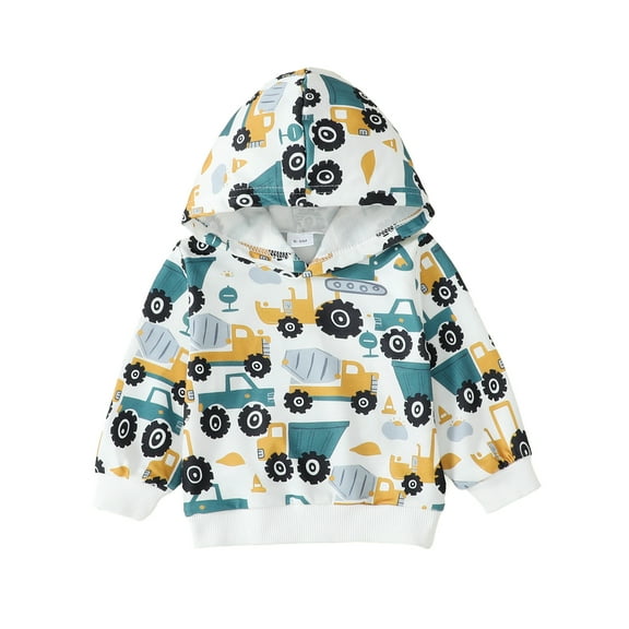 Kucnuzki 12 Months Baby Boy Winter Tops Baby Boy Sweatshirts 18 Months Long Sleeve Full Cool Truck Prints Hoodie Sweatshirt White
