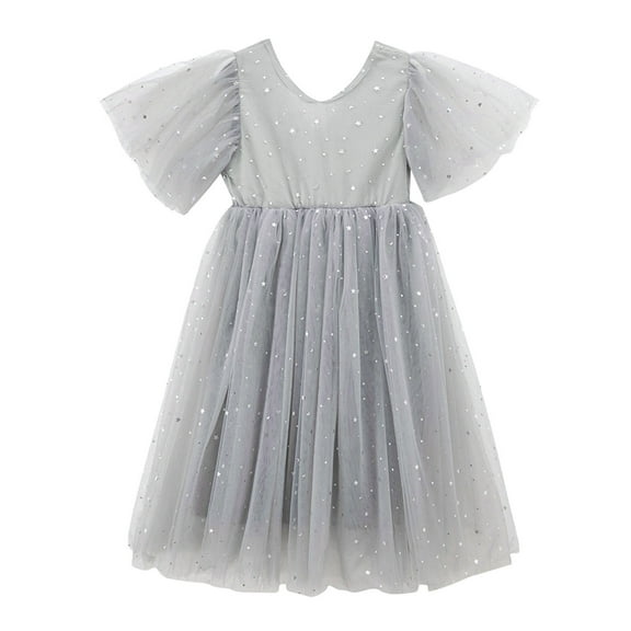 FAOWME Kids Children Long Dresses For Girls Star Printed Casual Dress Big Girl Clothes Summer Sleeveless Dress Grey 4-5 Years