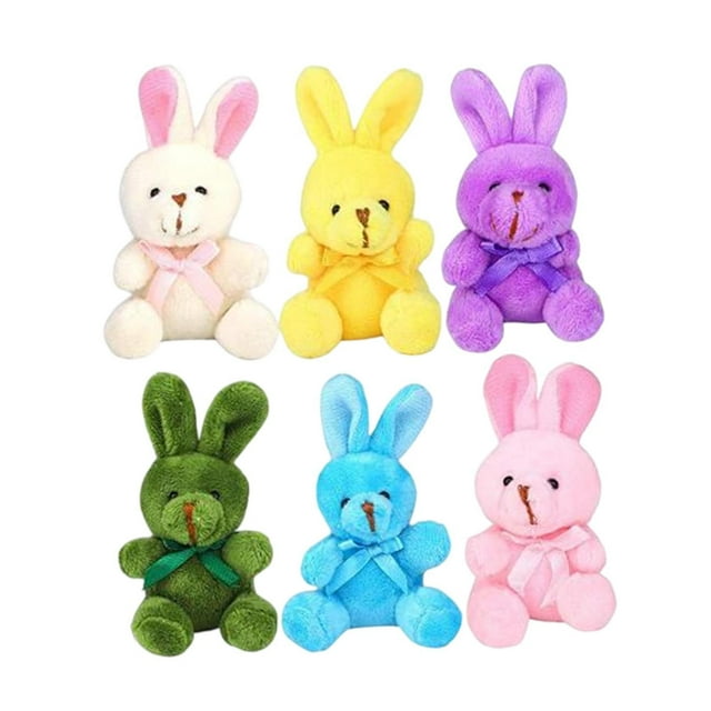 Juego de juguetes de conejito de peluche de 3 pulgadas, regalo a granel, huevos de Pascua, gallinas 6 piezas