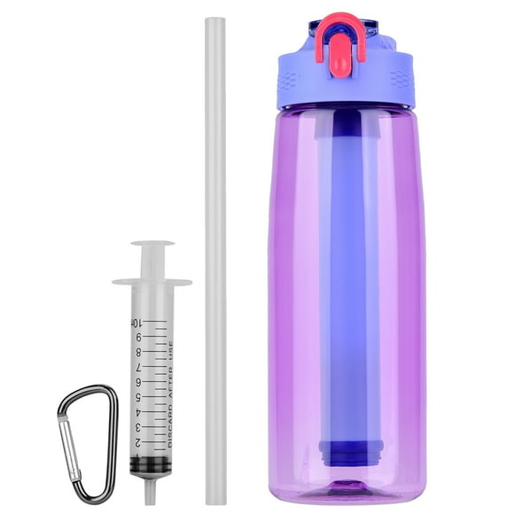 Water Bottle with Integrated Filter Straw for Hiking Backpacking Traveling(Purple)