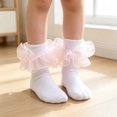 thumbnail image 2 of Dwellite Socks for Girl Fold Cuff Big Lace Frilly Dress Socks Fluffy Ruffles Stretch Socks Pink XL, 2 of 6