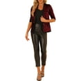 thumbnail image 2 of INSPIRE CHIC Veste Élégante à Paillettes pour Femme, Ouverte à l'Avant, Sans Col, Décontractée, Manches 3/4, Cardigan en Velours, Rouge Foncé, L, 2 of 6