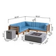 thumbnail image 3 of Frankie Outdoor 7 Piece Acacia Wood V-Shaped Sectional Sofa Set with Cushions and Fire Pit, Teak, Blue, Light Gray, 3 of 11