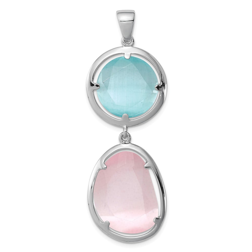 Sterling Silver Pink/Blue Created Cats Eye Pendant 19 mm 57 mm Gemstone Pendants & Charms Jewelry