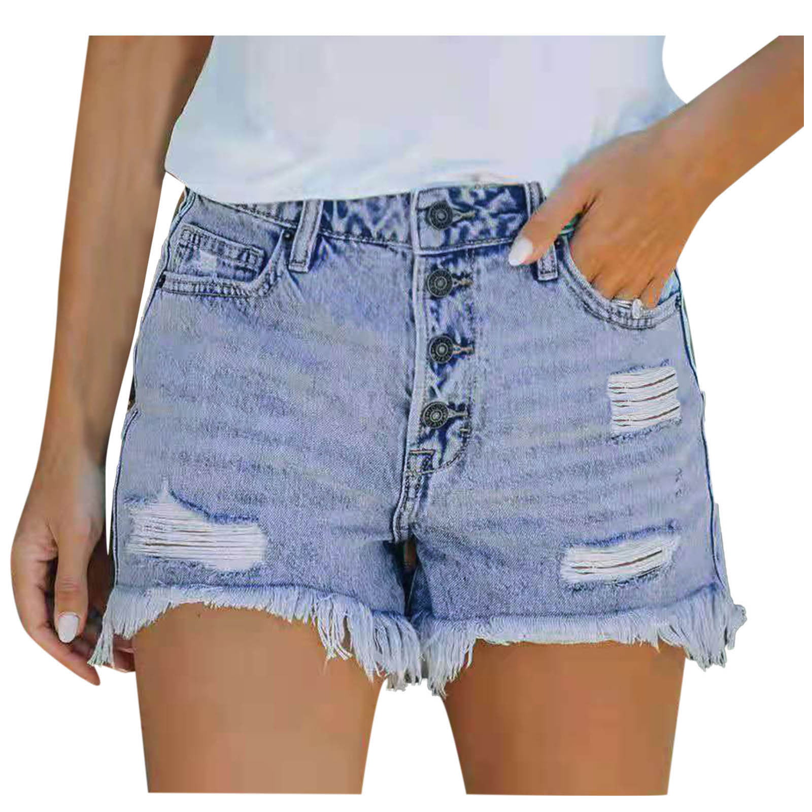 Womens Denim Shorts Summer Classic Ripped Destroyed Distressed Jeans Leggings Comfortable Stretch Skinny Pants bo