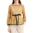 thumbnail image 1 of BLUSA DE PEPLUM DE ENCAGE PARA MUJERES INSPIRADA EN CHIC CON MANGAS DE FLOR Y CINTURA AJUSTABLE TAMAÑO S AMARILLO, 1 of 7