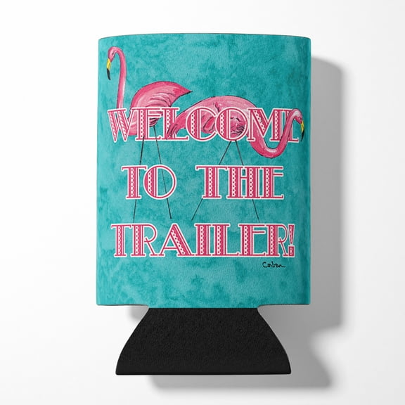 Welcome to the Trailer with Flamingos Can or Bottle Hugger