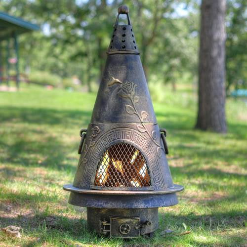 Outdoor Chiminea Fireplace Garden in Gold Accent Finish (Without Gas) by The Blue Rooster