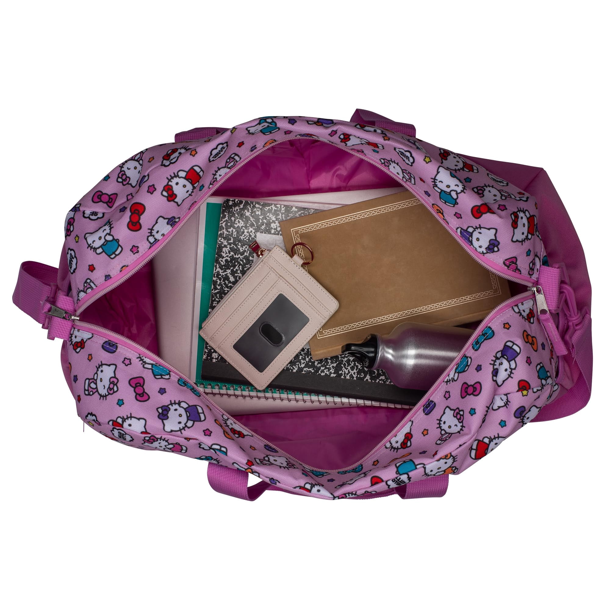 Hello Kitty Duffle Bag, 16” Travel Sleepover Bag for Girls, Weekender Bag, Pink Dance Bag
