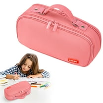 Denhf Large Capacity Pencil Case, Aesthetic Pencil Pouch with 2 Compartments and Grip Handle, Cute Pencil Bag for Teens Adults, Office Stationery Supplies, Classroom Must Haves, Pink