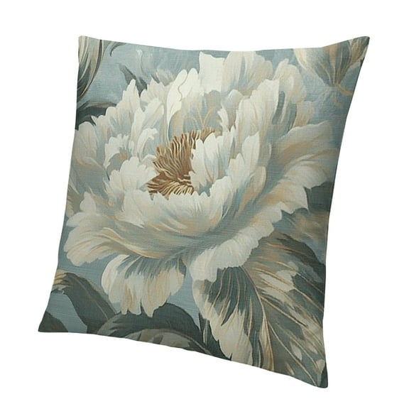 Patifu Blue Grey Chinoiserie Floral Throw Pillow Covers Antique Blue and White Peony Flower Cushion Cover  Chinoiserie Style Euro Sham Pillow for Living Room 12x12in