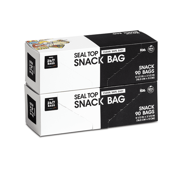 24/7 Bags | Zip-lock Storage Bag, Snack Size, 180 Count (2 Packs of 90) Easy Open Tabs On The Go
