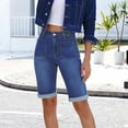 thumbnail image 2 of QIUOMBBP Woman Skinny Bermuda Jeans Straight Leg Solid Color Denim Shorts Trendy Summer Outdoor Cuffed Pants Blue XXL, 2 of 10