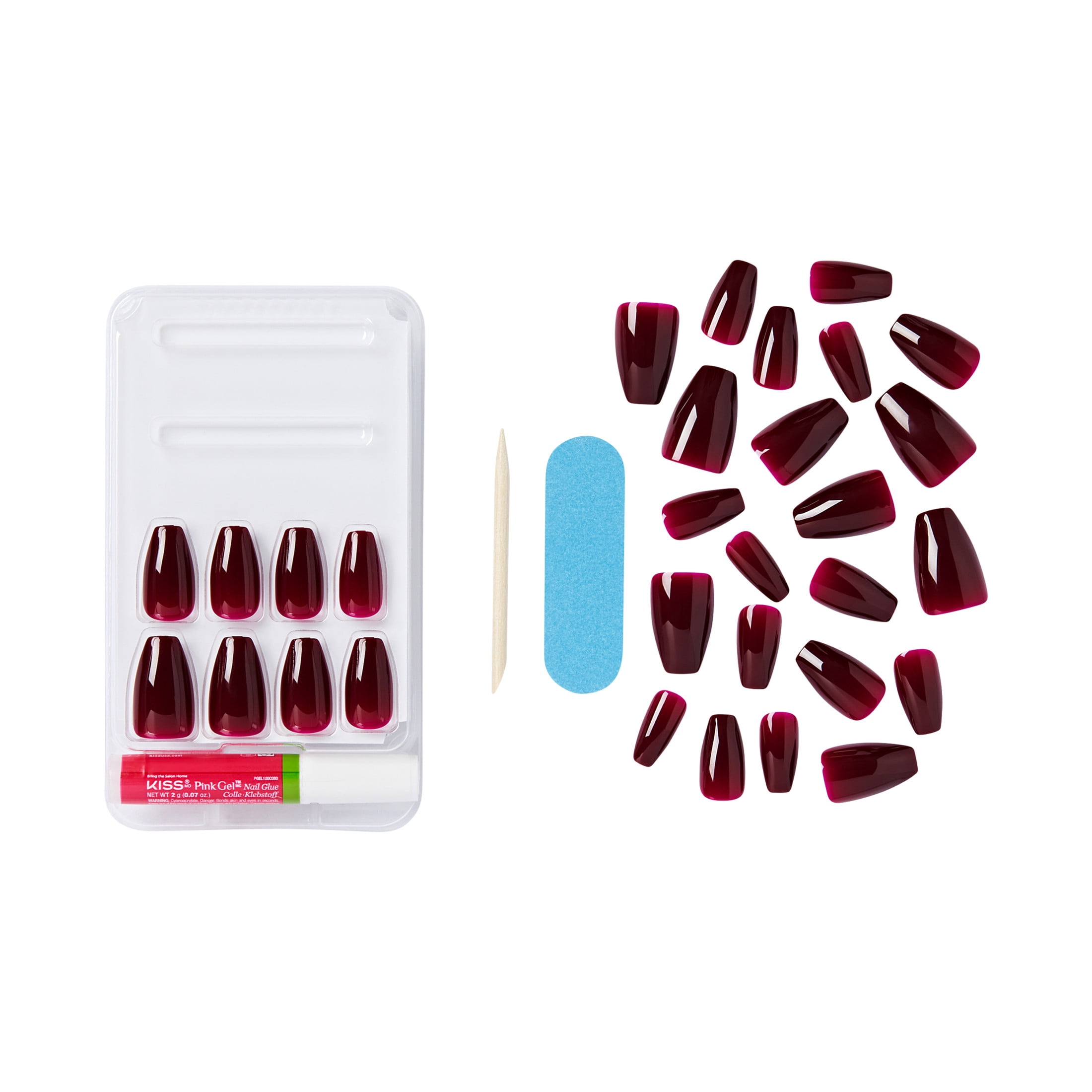 KISS Salon Color Press on Nails, Spotted, Red, Short Squoval, 28 Count