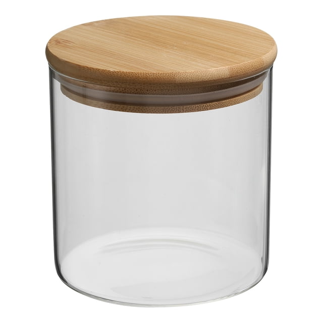 Uxcell 22 oz Tarro de vidrio con tapa de bambú hermética Contenedor de cocina de vidrio Tarro de almacenamiento de alimentos claro (10x10cm)