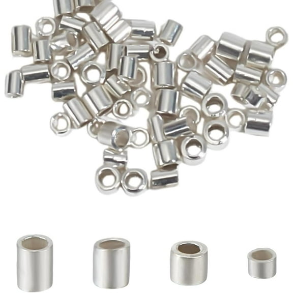 80Pcs 925 Sterling Silver Crimp Round Tube Beads Jewelry Making 4 Sizes Crimp Round Tubes Beads Seamless Spacer S925 Silver Loose Crimping Beads for DIY Necklace Bracelet Earring Craft
