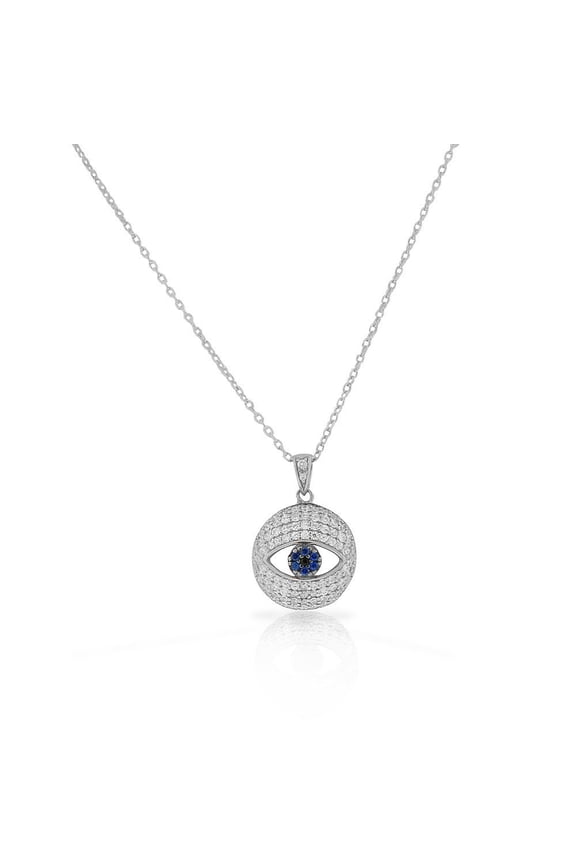 925 Sterling Silver White Blue CZ Evil Eye Protection Pendant Necklace