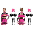 thumbnail image 6 of TiaoBug Kids Girls Cheerleading Outfit Sparkle Cheer Crop Top with Pleated Skirt & Flower Balls Socks Hairband Hot Pink 14, 6 of 6