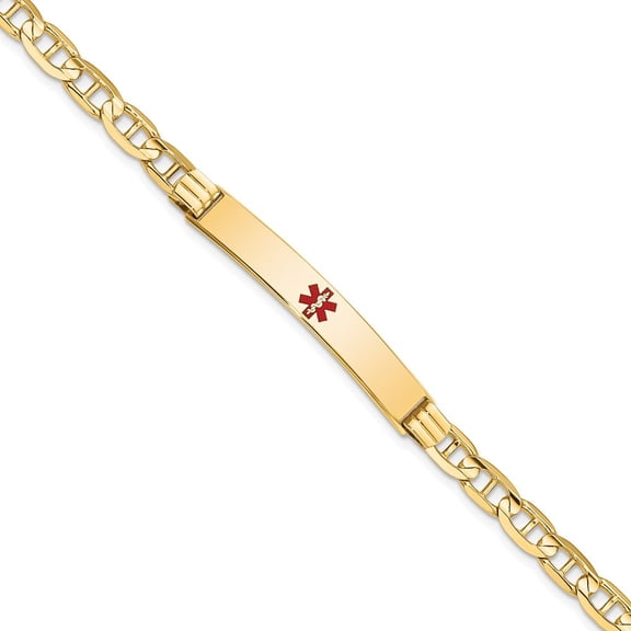 Auriga 14K Yellow Gold Red Enamel Anchor Id Bracelet 7 inch for Women(L- 7inch, W- 6.5mm)