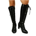 thumbnail image 4 of PiGOGI Women's Knee High Boots Lace Up Round Toe Super High Heel Knight Boots for Women Black 38, 4 of 5