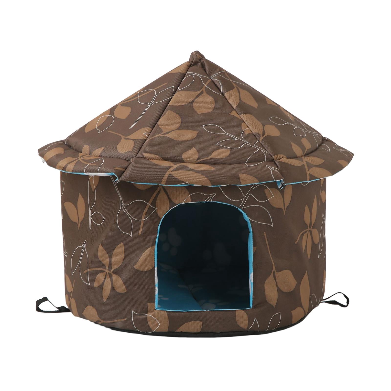 Outdoor Feral Cats Warm House, Waterproof Washable Winter Warm Pet Supplies Furniture Bed Cave Foldable Stray Cats Shelter Pet House Kennel Round L Brown