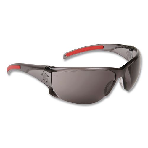 Hulk HK1 Series Safety Glasses, Scratch-Resistant, Smoke/Red Plastic Frame, Gray Plastic Lens | Bundle of 5