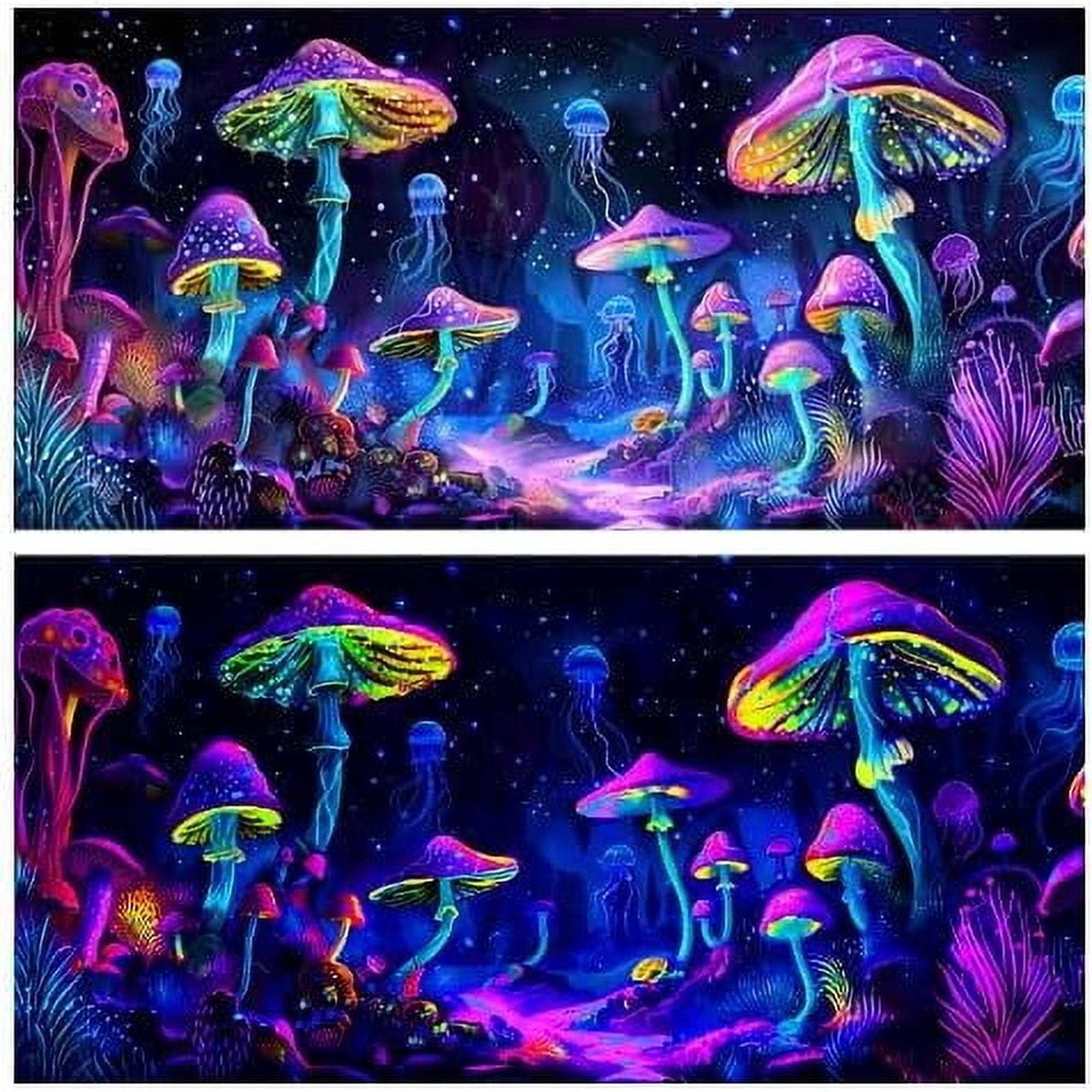 Blacklight Mushroom Aquarium Background UV Reactive Background Starry Sky Terrarium Background with 10 EVA Double-Sided Tape, 24X12IN