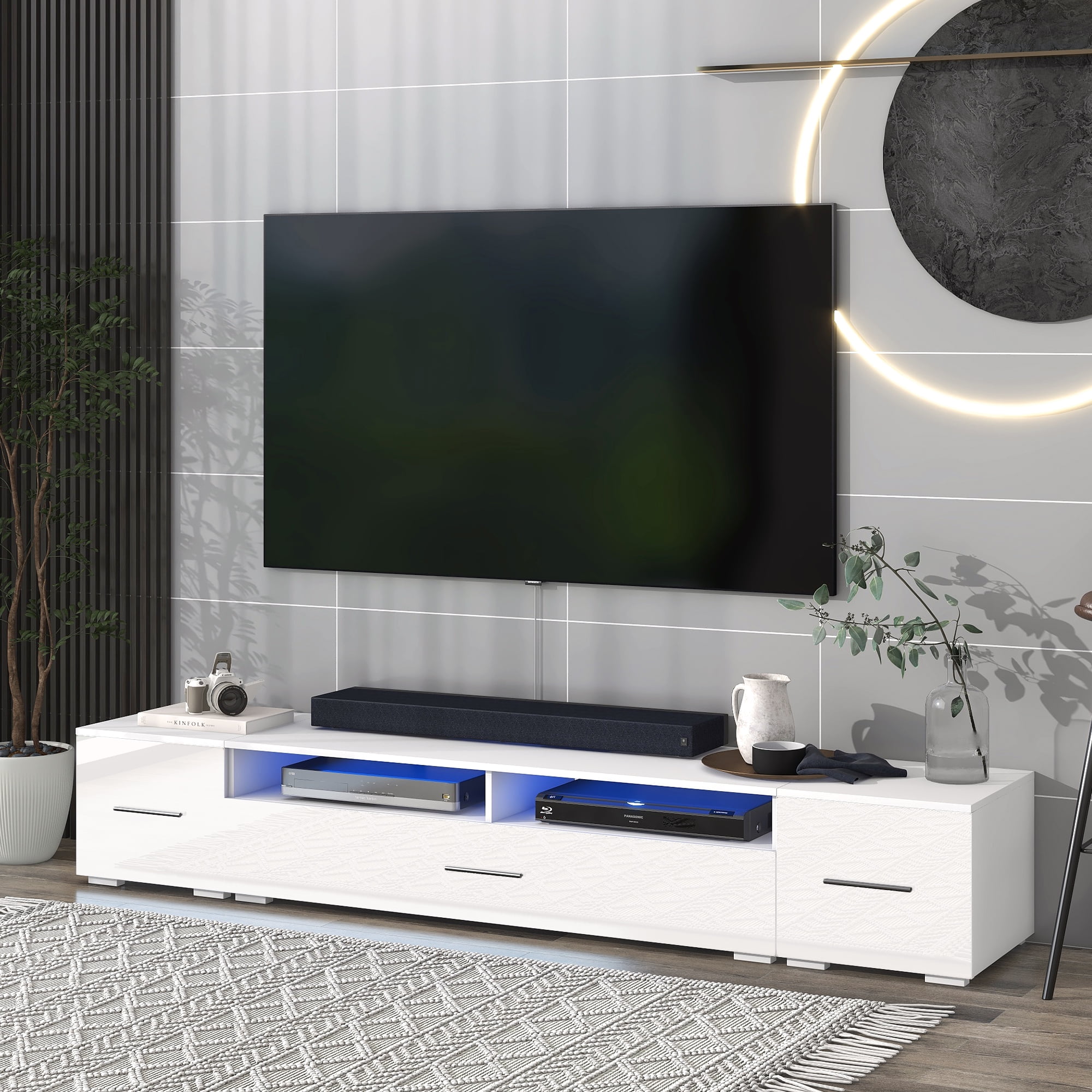 White LED TV Stand KAMIDA LED TV Stand for TVs up to 90