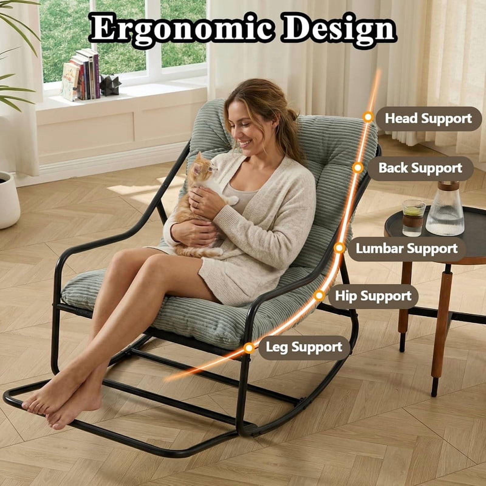 Outdoor Rocking Chair, Papasan Rocking Chair with Metal Frame, Comfy Rocker Lounge Chair for Living Room Porch Patio Garden