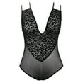 thumbnail image 2 of Curve Muse Women's Lingerie Lace Babydoll V Neck One Piece Mesh Bodysuit Nightwear-BLACK-M, 2 of 4