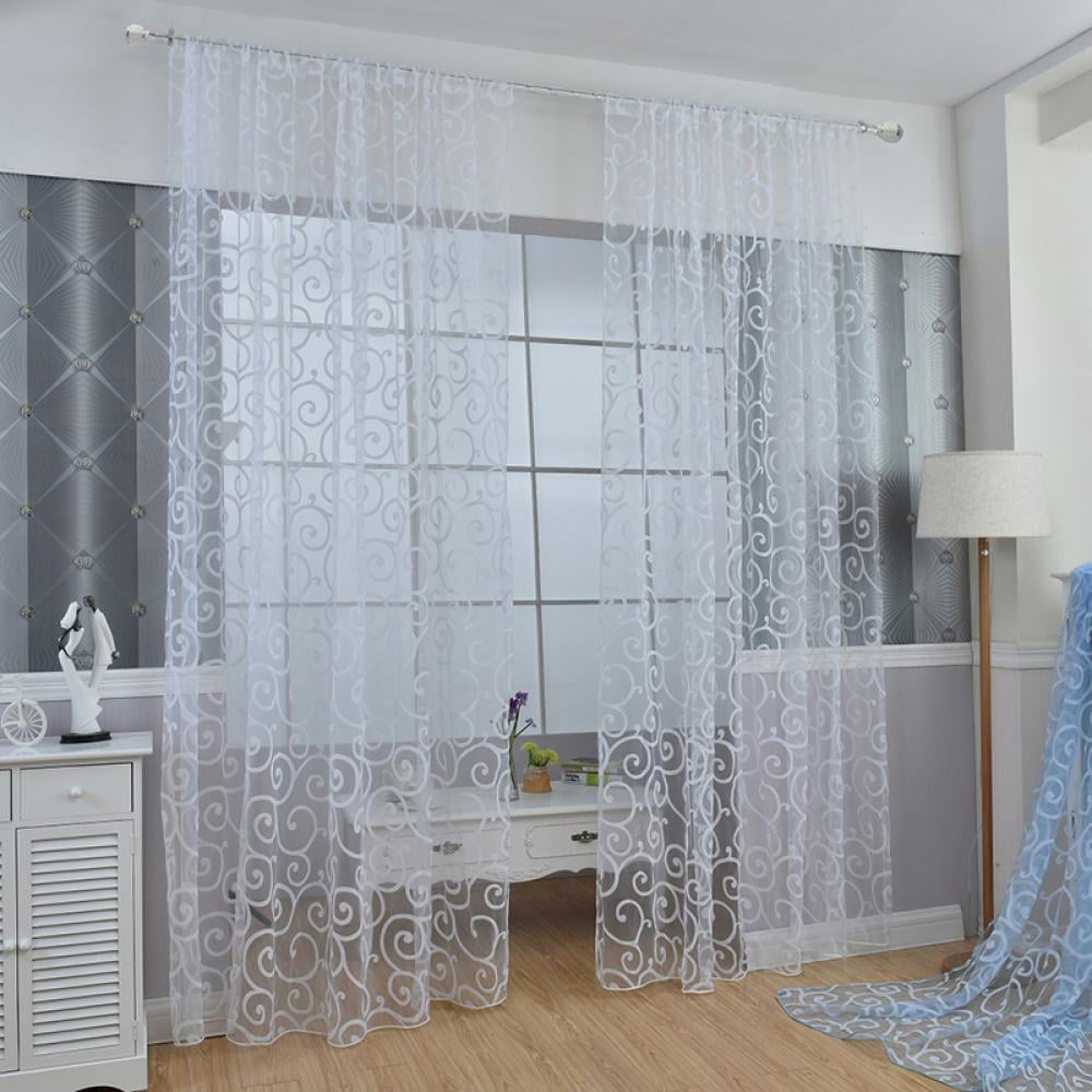 Drape Panel Sheer Curtain Valances Retro Floral Tulle Voile Door Window
