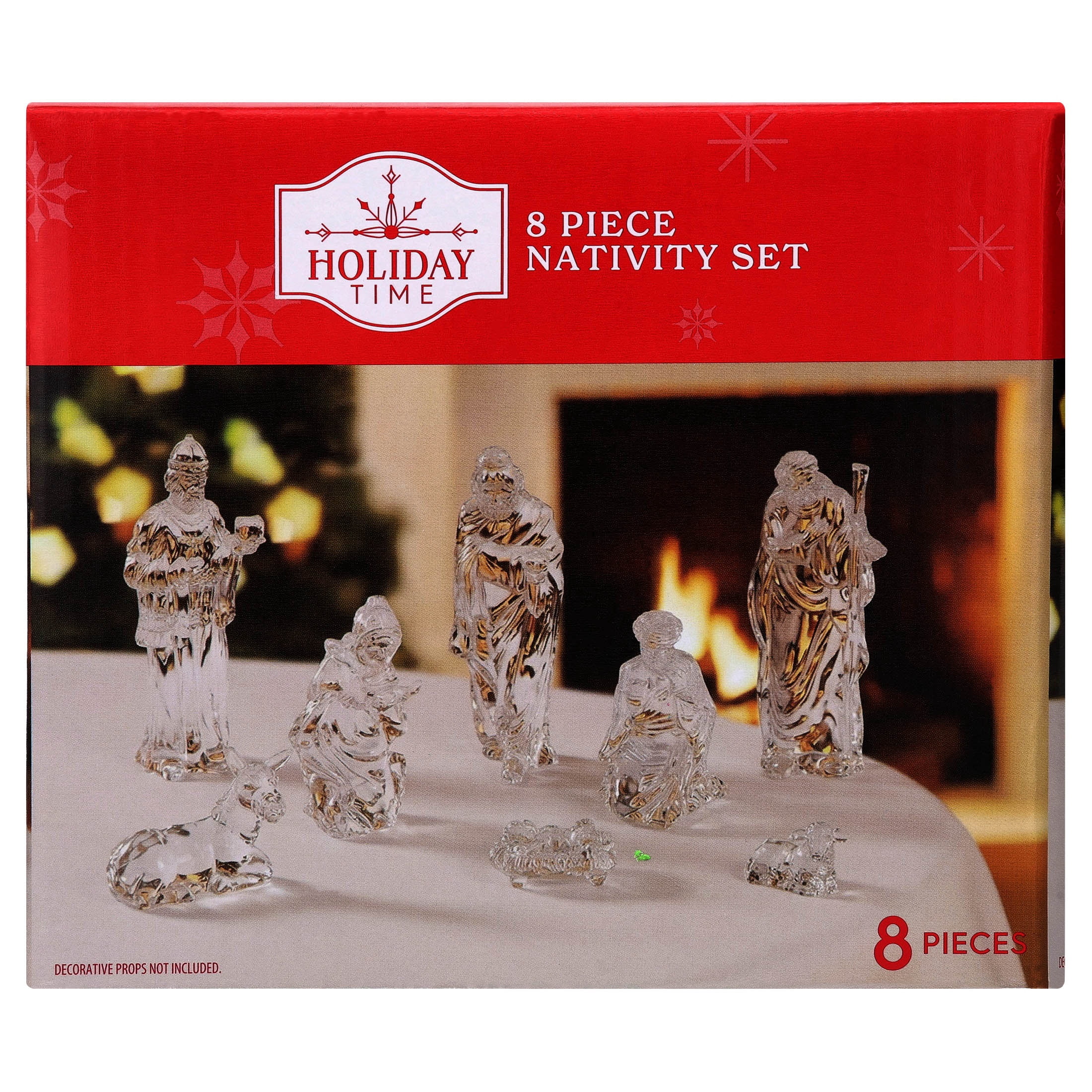 Christmas Indoor Decorative Plastic Clear Nativity Scene Set, 8 Pieces, by Holiday Time
