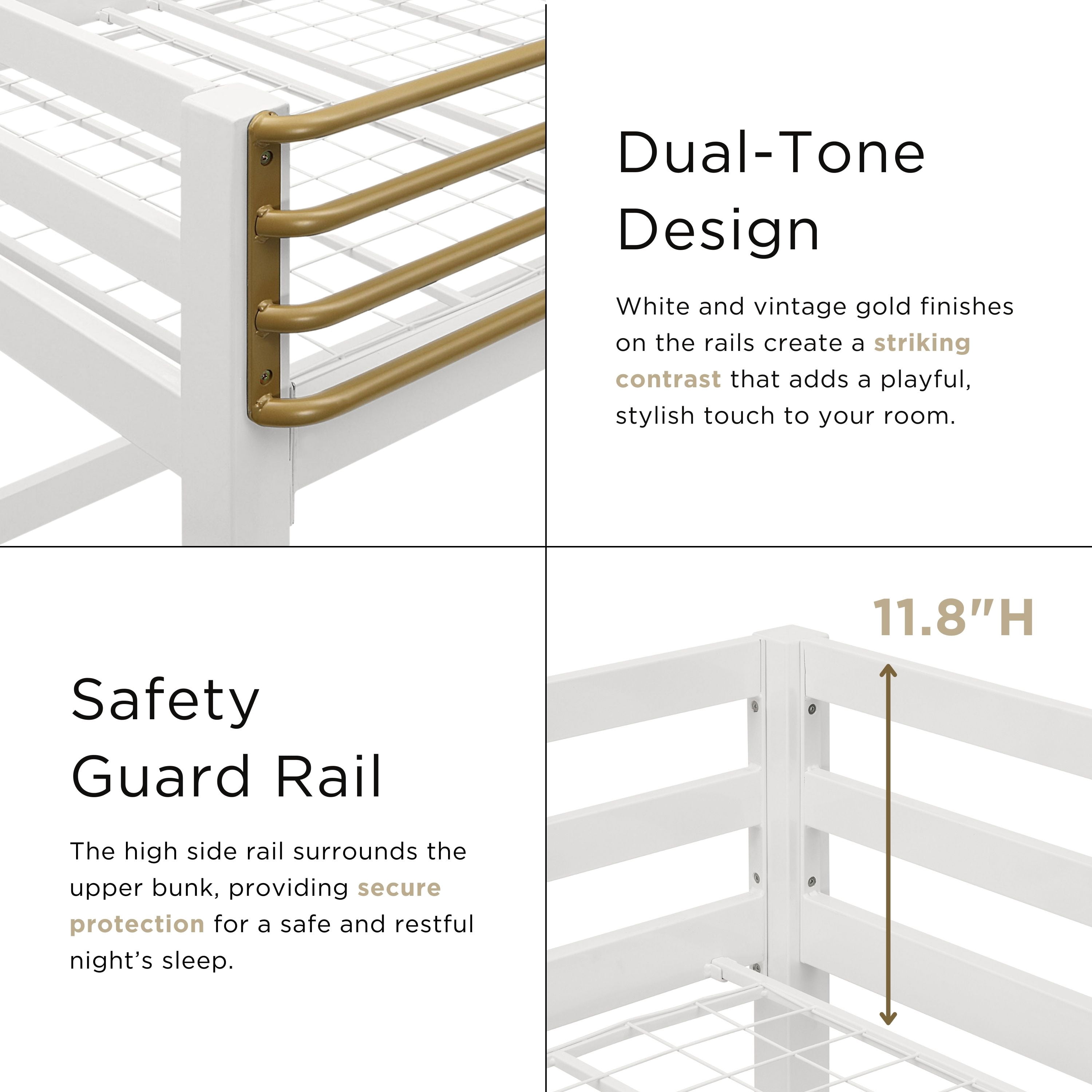 Furniture of America Metal Full Loft Bed with Guardrails, White and Gold Two-Tone Finish