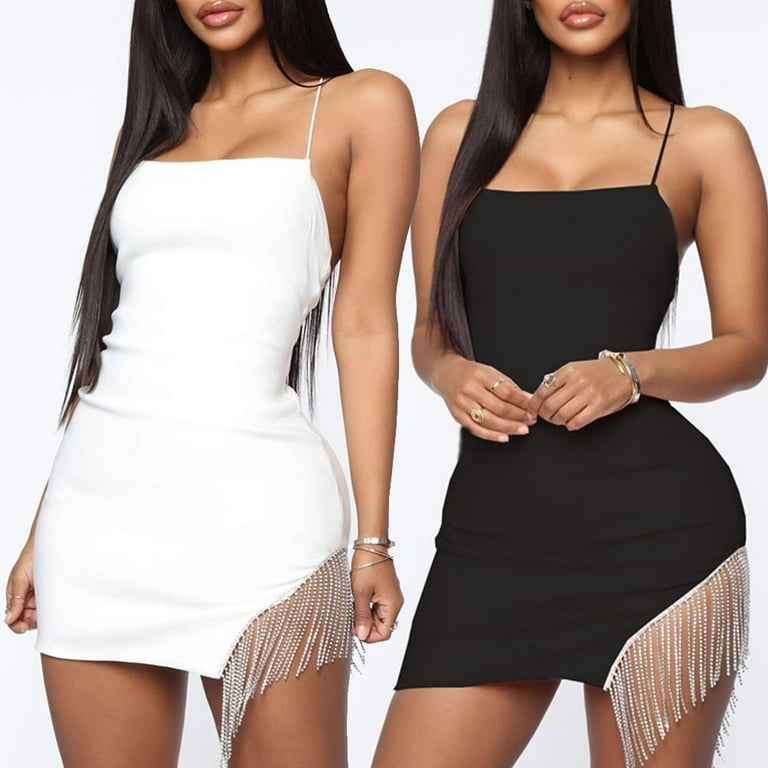 Diamond Women Party Dress Spaghetti Straps Backless Split Bodycon